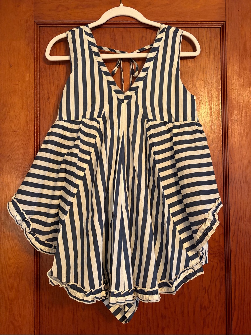 Promesa Navy and White Striped Tie-Back romper